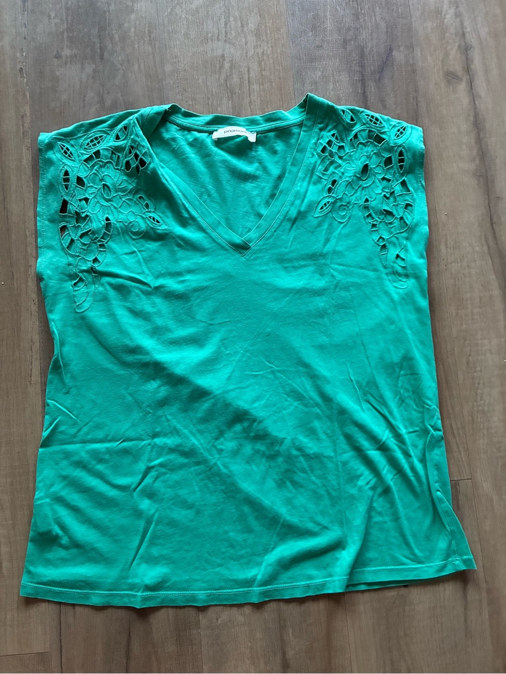 Promod Emerald V-Neck Tank with Crochet Shoulder Detail